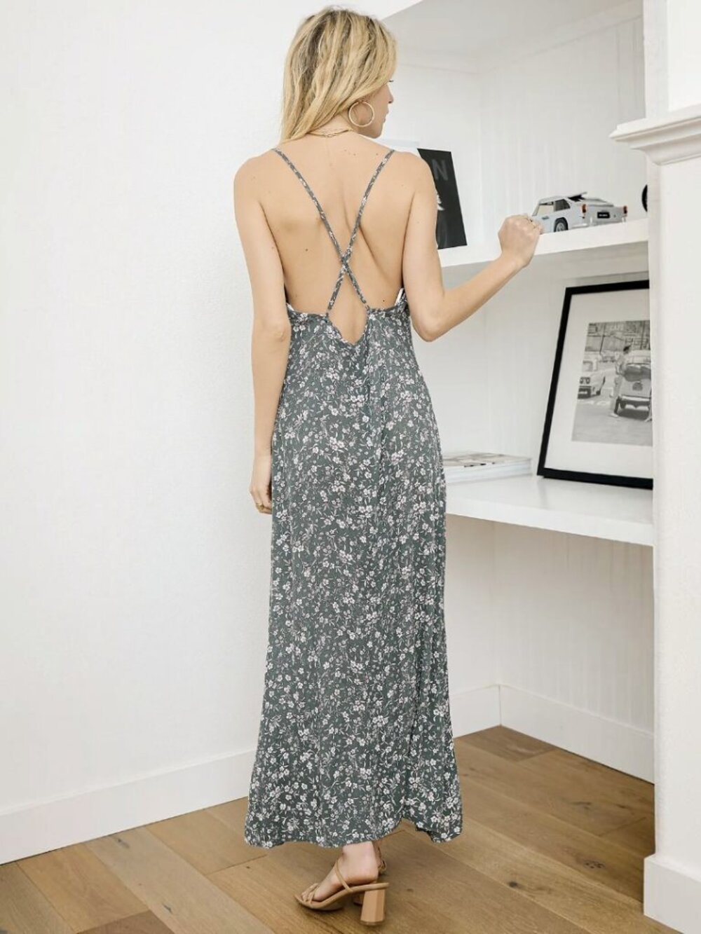 NWT Lulus Would Be Love Olive Green Floral Print Maxi Slip Dress (size S) - Picture 4 of 11